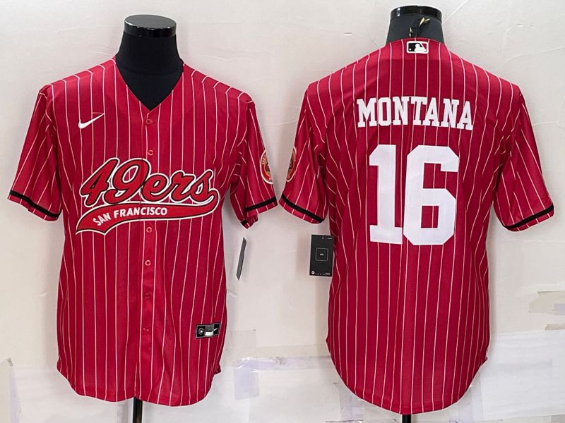 Men San Francisco 49ers #16 Montana Red stripe 2022 Nike Co branded NFL Jersey